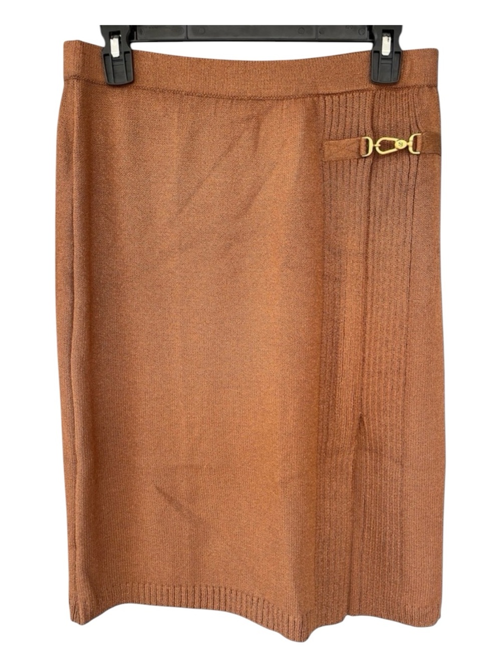 NWOT St John Sport Light Brown Knit Pencil Skirt w Pin Detail Sz M